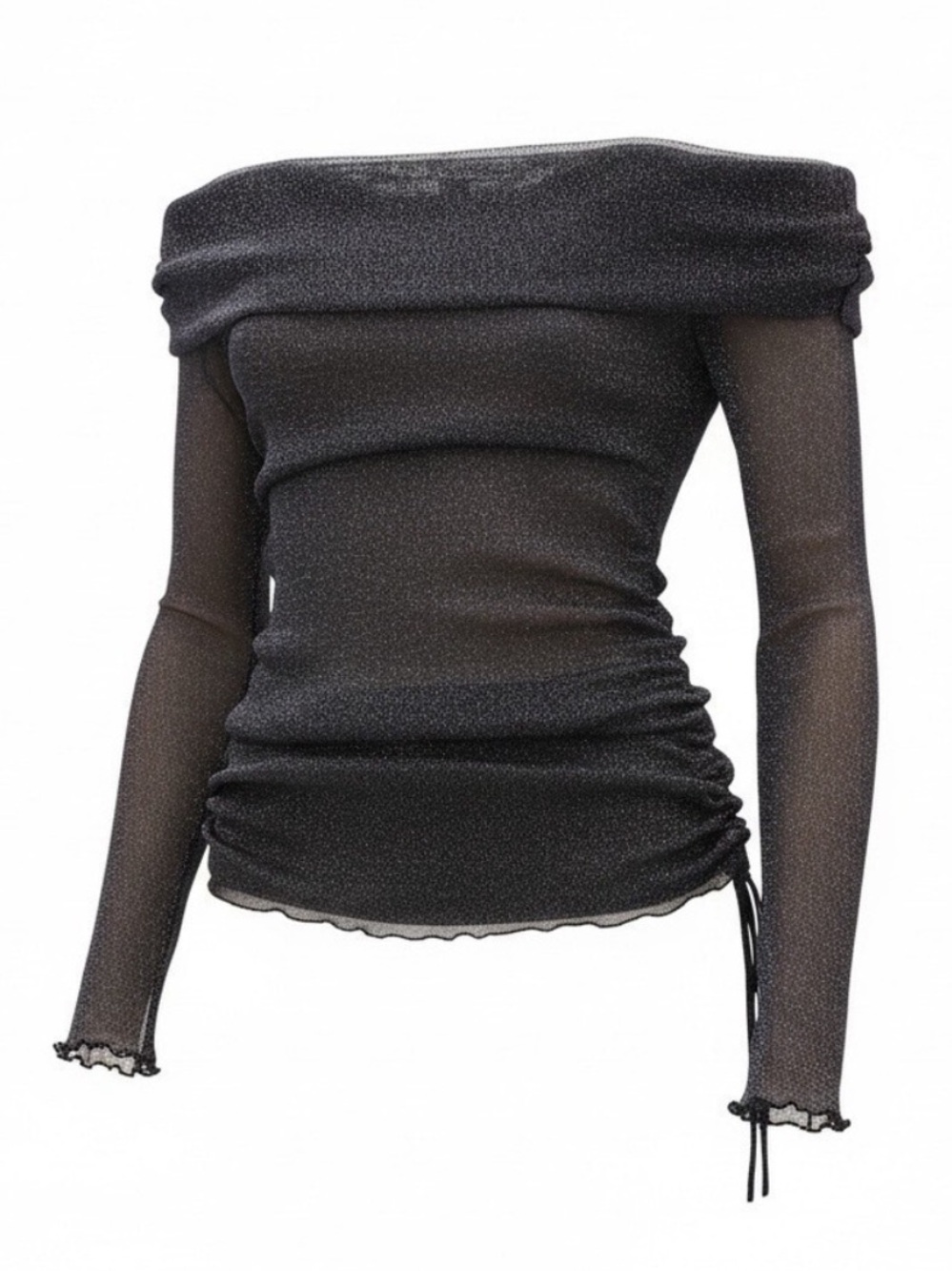Jonathan Simkhai Sheer Off-the-Shoulder Black Ruched Sweater